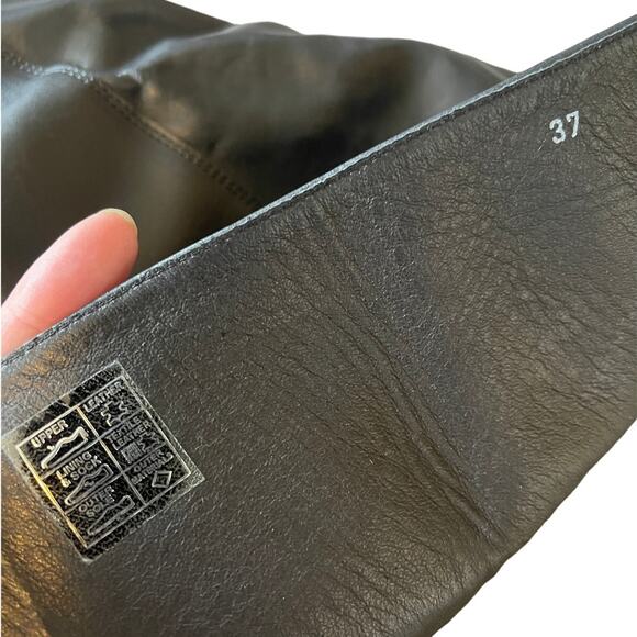 Anthropologie 7 Sanita Leather Wedge Riding Boots Tall Wood Heel COMFORT Black - Picture 8 of 11